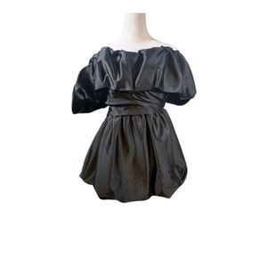 Jonathan Simkhai Astoria Off Shoulder Bubble Mini Dress Sz 0 Black Satin